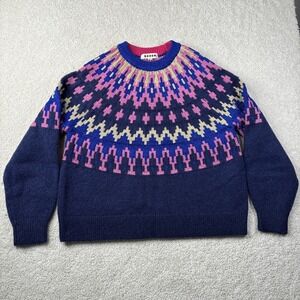 Boden Jumper Size Medium Navy Sparkle Fair Isle Yoke Wool Chunky Knit Kat READ